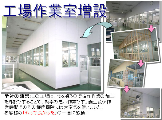 工場リフォーム　愛媛県松山市：工場内作業室の増設のビフォーアフター